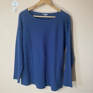 Talbots Ribbed Long Sleeve Tee Luxe Stripe Navy Midnight Blue Cozy Size M Petite